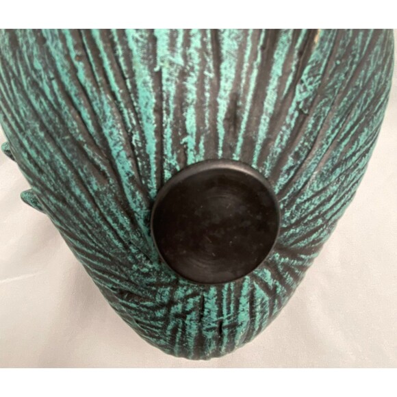 Whimsical Cat Face Hanging Bird Feeder House Blue Ceramic 11"x7" Yard Decor - Picture 11 of 11